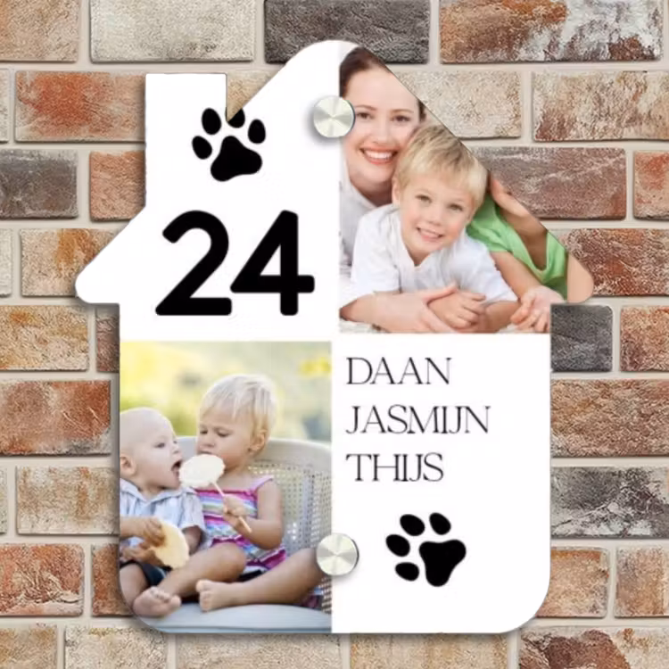 Naambordje voordeur - Huisjesvorm - Familieportret met pootafdrukken - Klassiek — 4