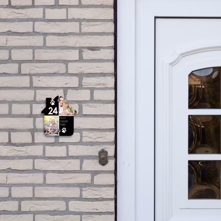 Naambordje voordeur - Huisjesvorm - Familieportret met pootafdrukken zwart - Klassiek — 2