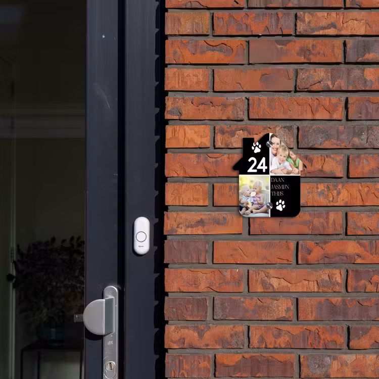 Naambordje voordeur - Huisjesvorm - Familieportret met pootafdrukken zwart - Klassiek — 3