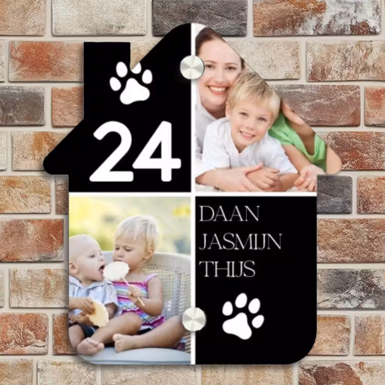 Naambordje voordeur - Huisjesvorm - Familieportret met pootafdrukken zwart - Klassiek — 4