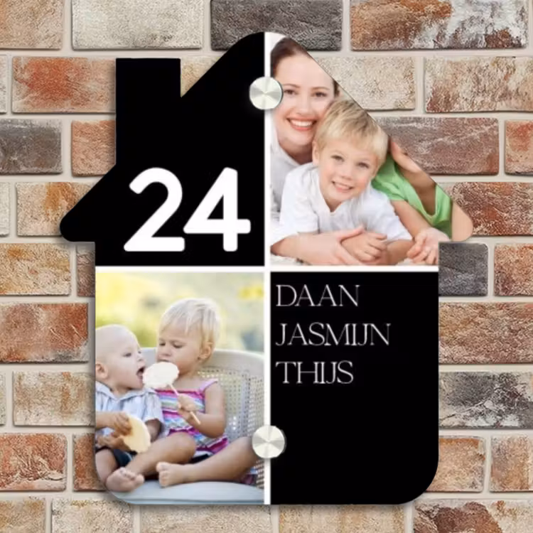 Naambordje voordeur - Huisjesvorm - Familieportret strak zwart - Klassiek — 4