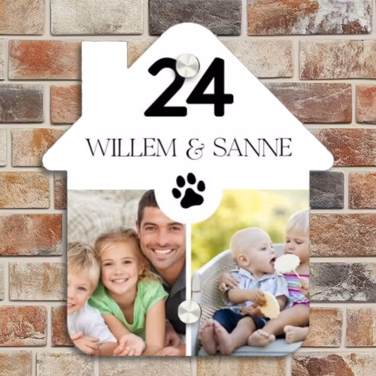 Naambordje voordeur - Huisjesvorm - Gezinsportret wit - Klassiek — 4