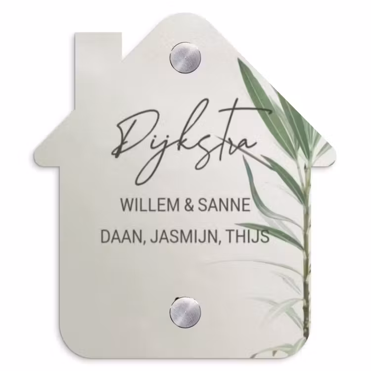 Naambordje voordeur - Huisjesvorm - Lichtbeige met plant - Sierlijk — 1