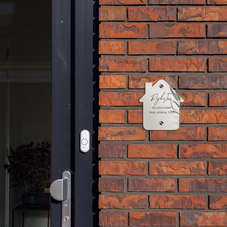 Naambordje voordeur - Huisjesvorm - Lichtbeige met plant - Sierlijk — 3