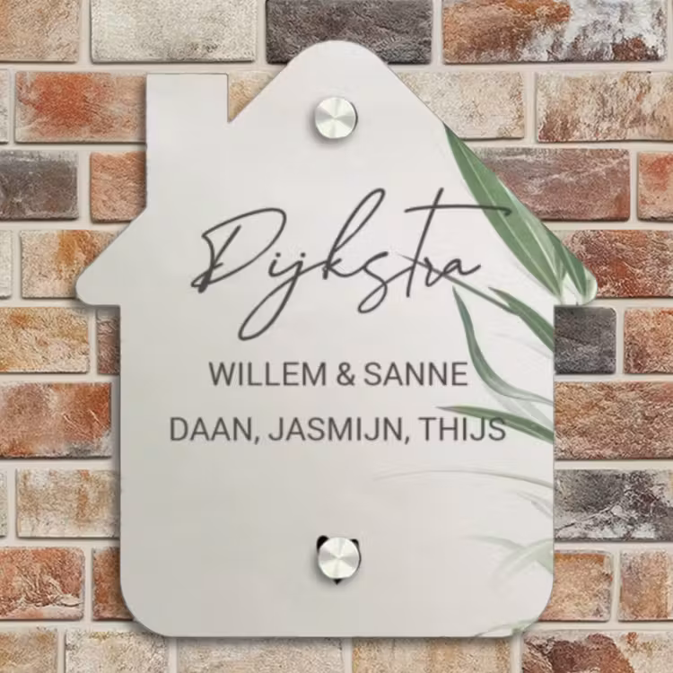 Naambordje voordeur - Huisjesvorm - Lichtbeige met plant - Sierlijk — 4