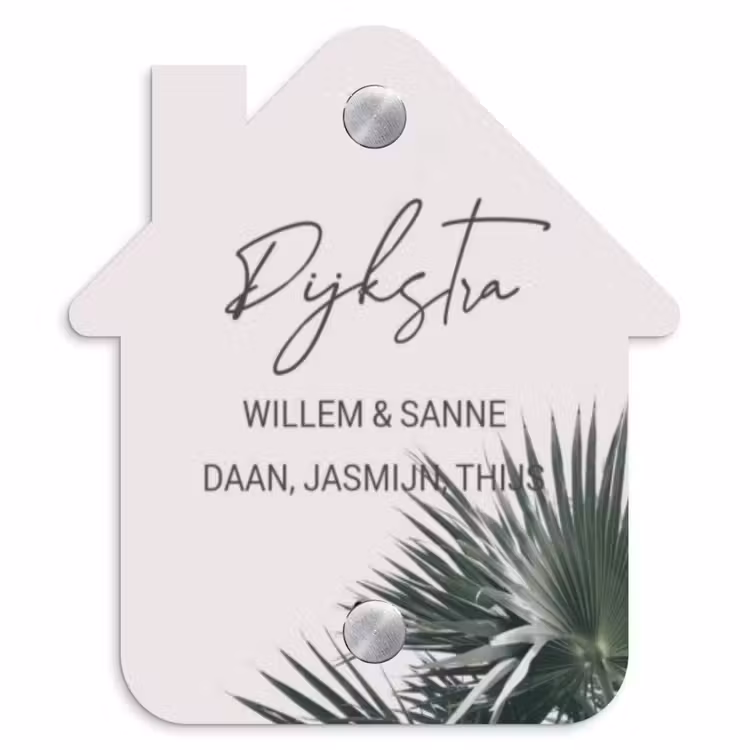 Naambordje voordeur - Huisjesvorm - Lichtroze met palmblad - Sierlijk — 1