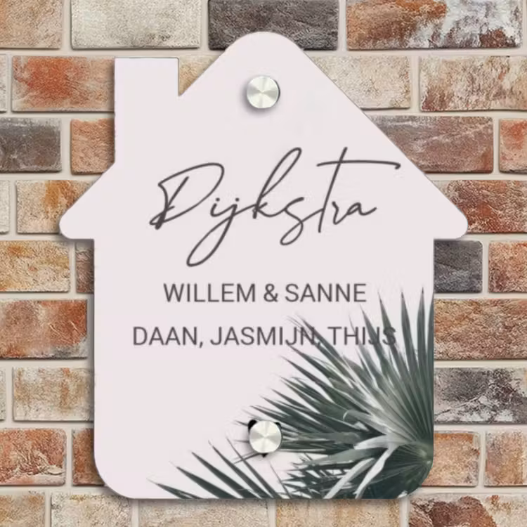Naambordje voordeur - Huisjesvorm - Lichtroze met palmblad - Sierlijk — 4