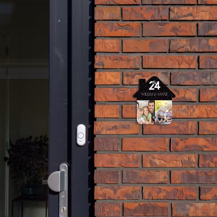 Naambordje voordeur - Huisjesvorm - Luipaardprint met foto's - Klassiek — 3
