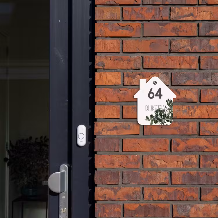 Naambordje voordeur - Huisjesvorm - Wit met bladeren - Modern — 3