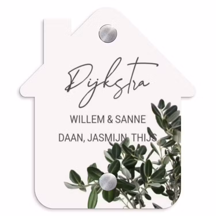 Naambordje voordeur - Huisjesvorm - Wit met bladeren - Sierlijk — 1