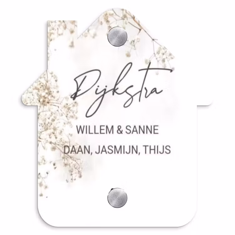 Naambordje voordeur - Huisjesvorm - Wit met bloementakjes - Sierlijk — 1