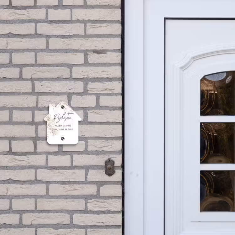 Naambordje voordeur - Huisjesvorm - Wit met bloementakjes - Sierlijk — 2
