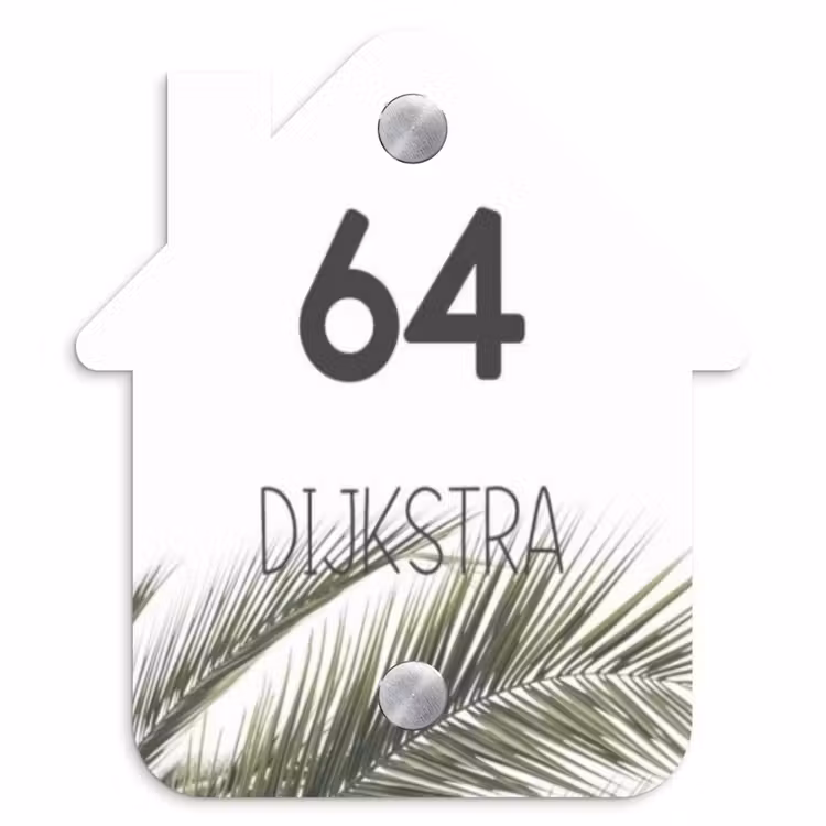 Naambordje voordeur - Huisjesvorm - Wit met palmblad - Modern — 1