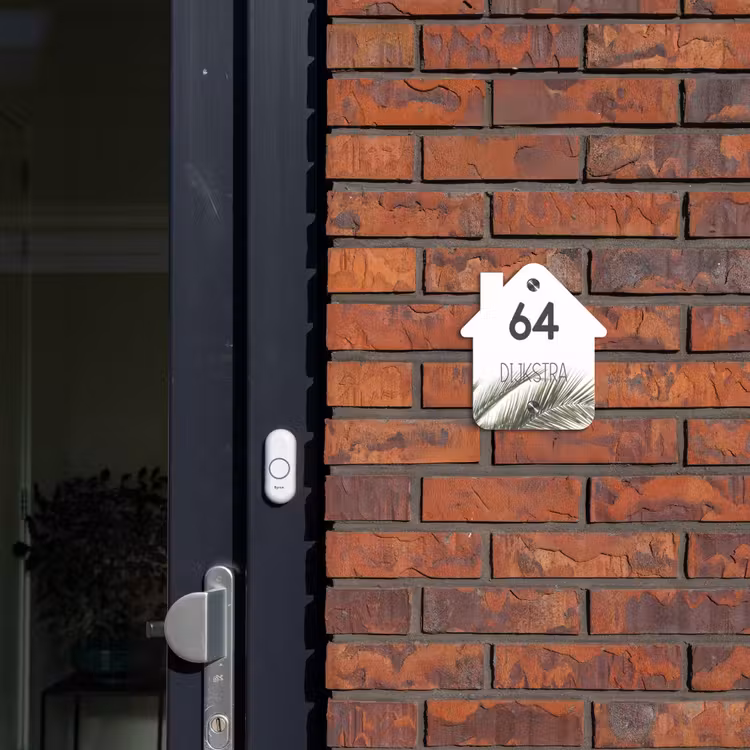 Naambordje voordeur - Huisjesvorm - Wit met palmblad - Modern — 3