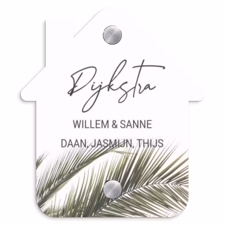 Naambordje voordeur - Huisjesvorm - Wit met palmblad - Sierlijk — 1