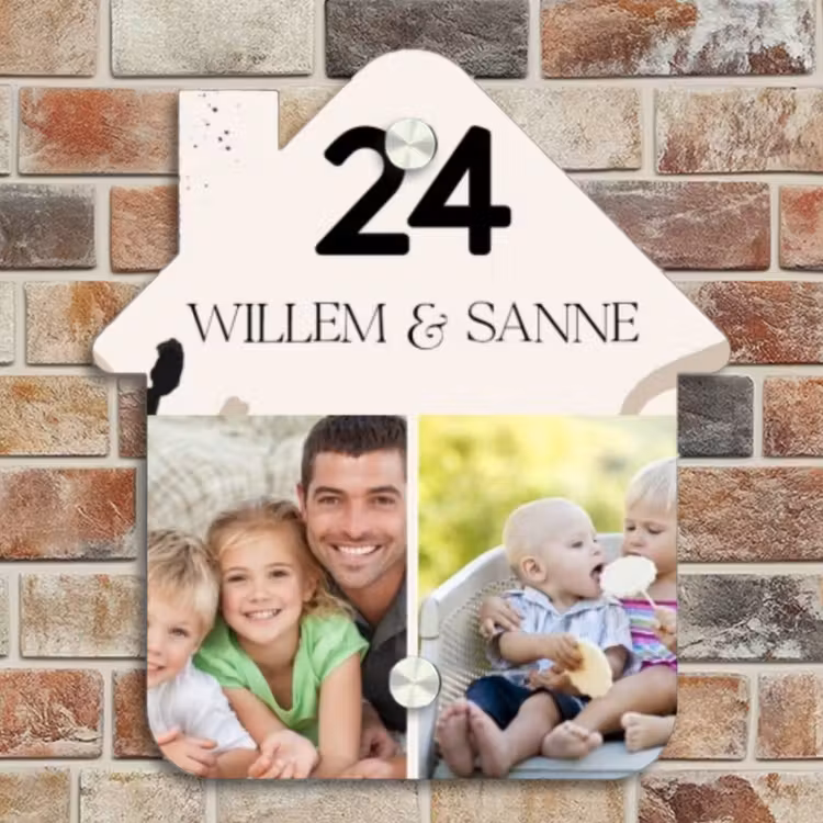 Naambordje voordeur - Huisjesvorm - Zachte tinten met foto's - Klassiek — 4