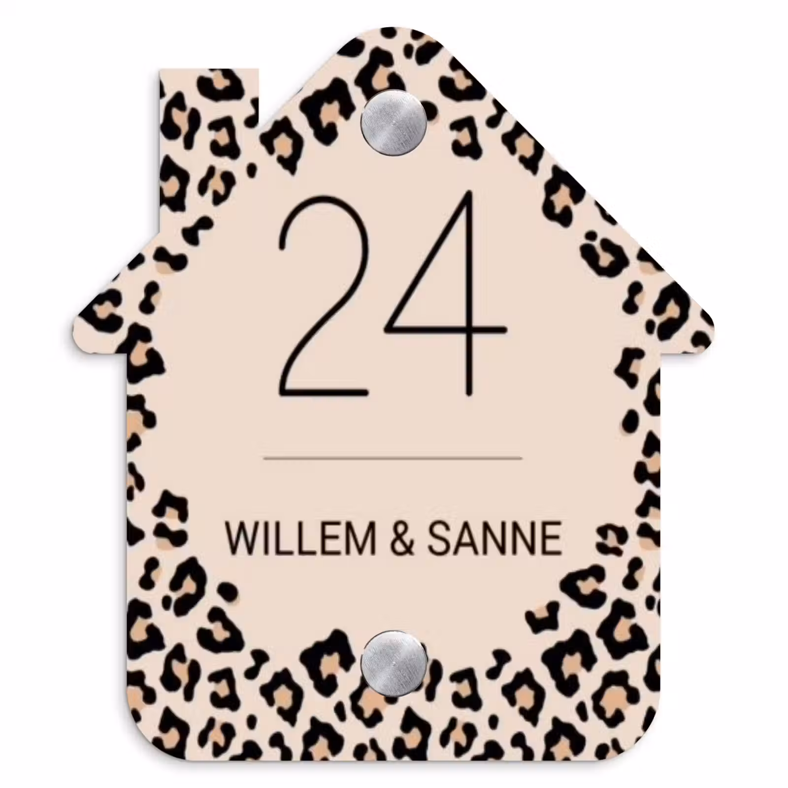 Naambordje voordeur - Huisjesvorm - Beige luipaardprint - Klassiek — 1