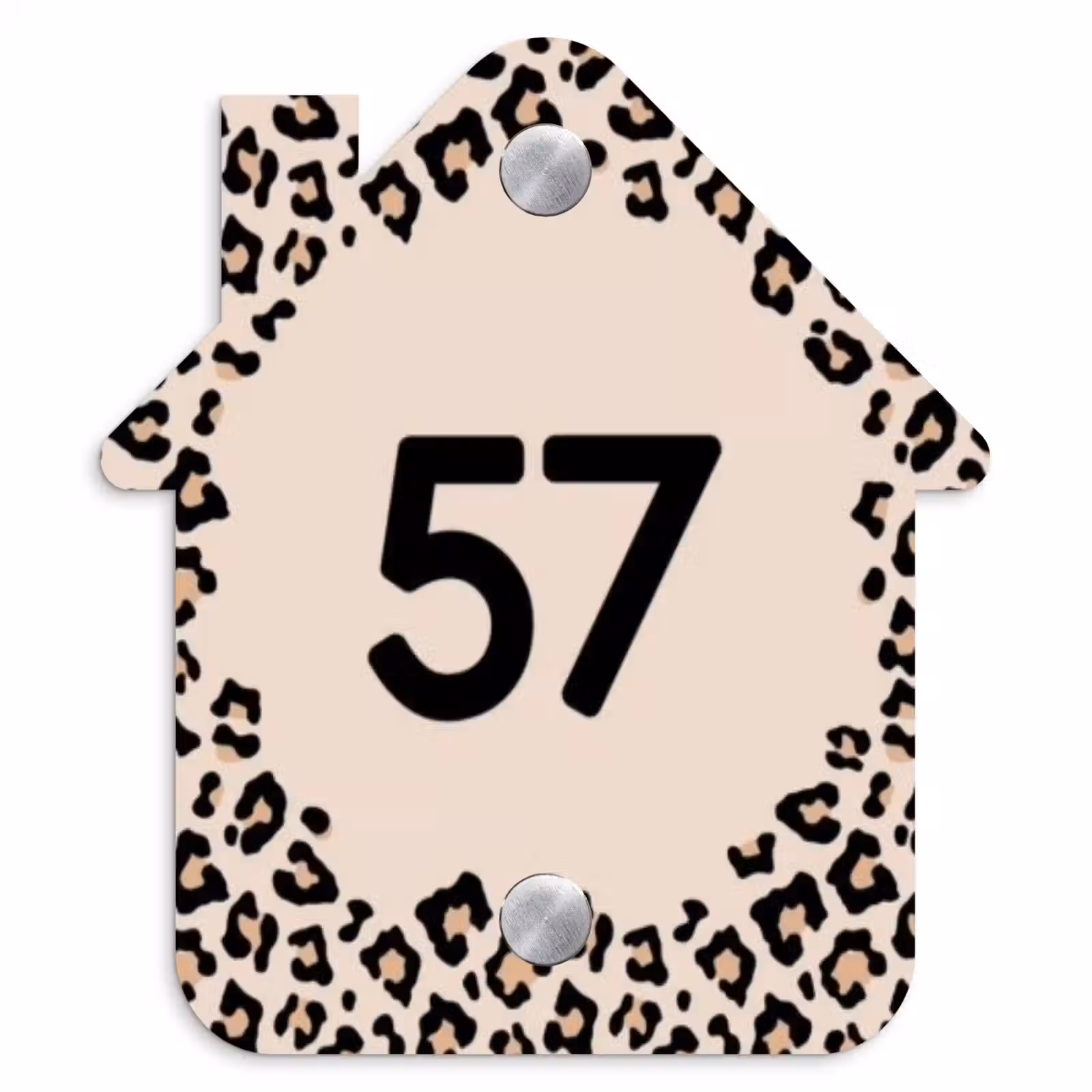 Naambordje voordeur - Huisjesvorm - Beige luipaardprint - Traditioneel — 1