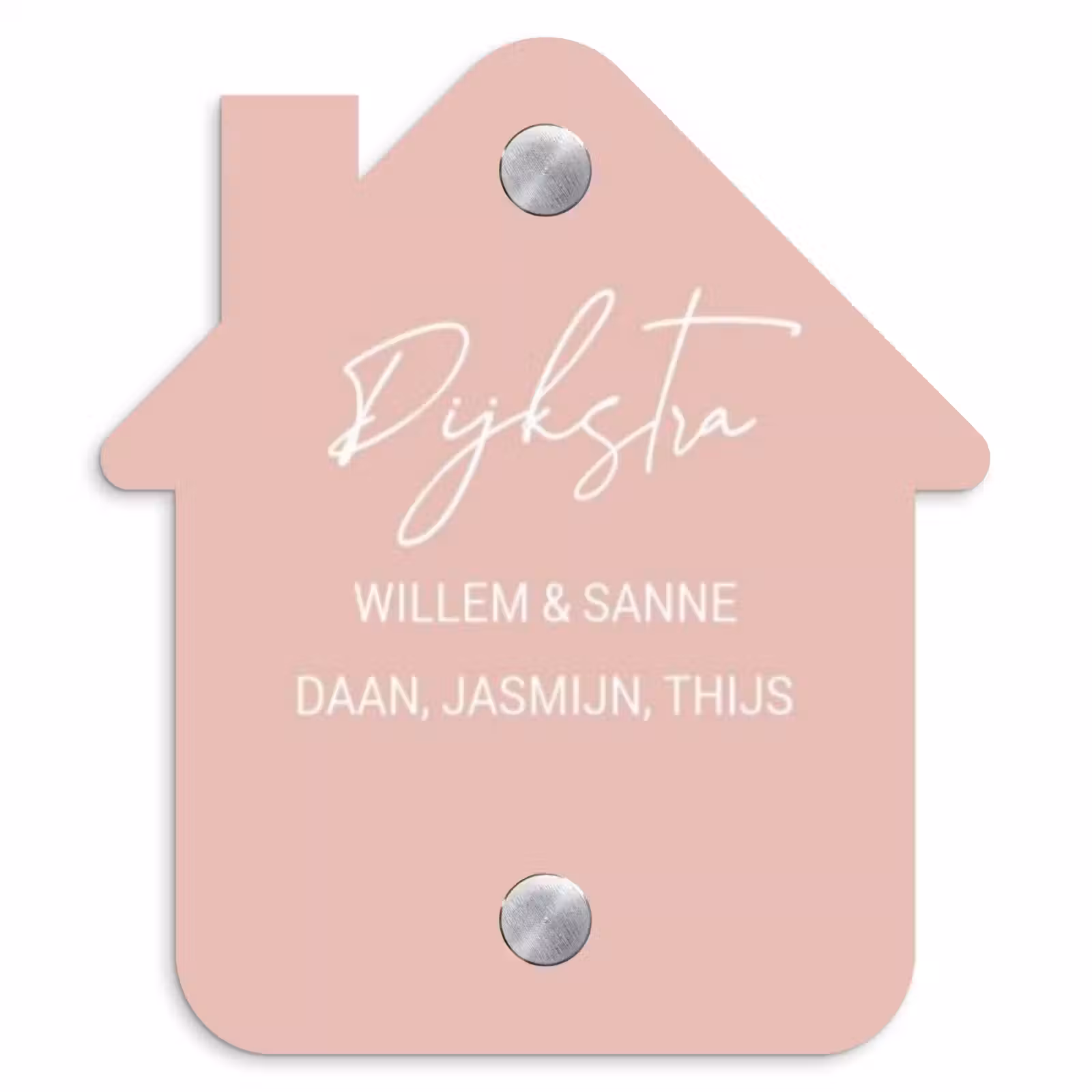 Naambordje voordeur - Huisjesvorm - Effen roze - Sierlijk — 1