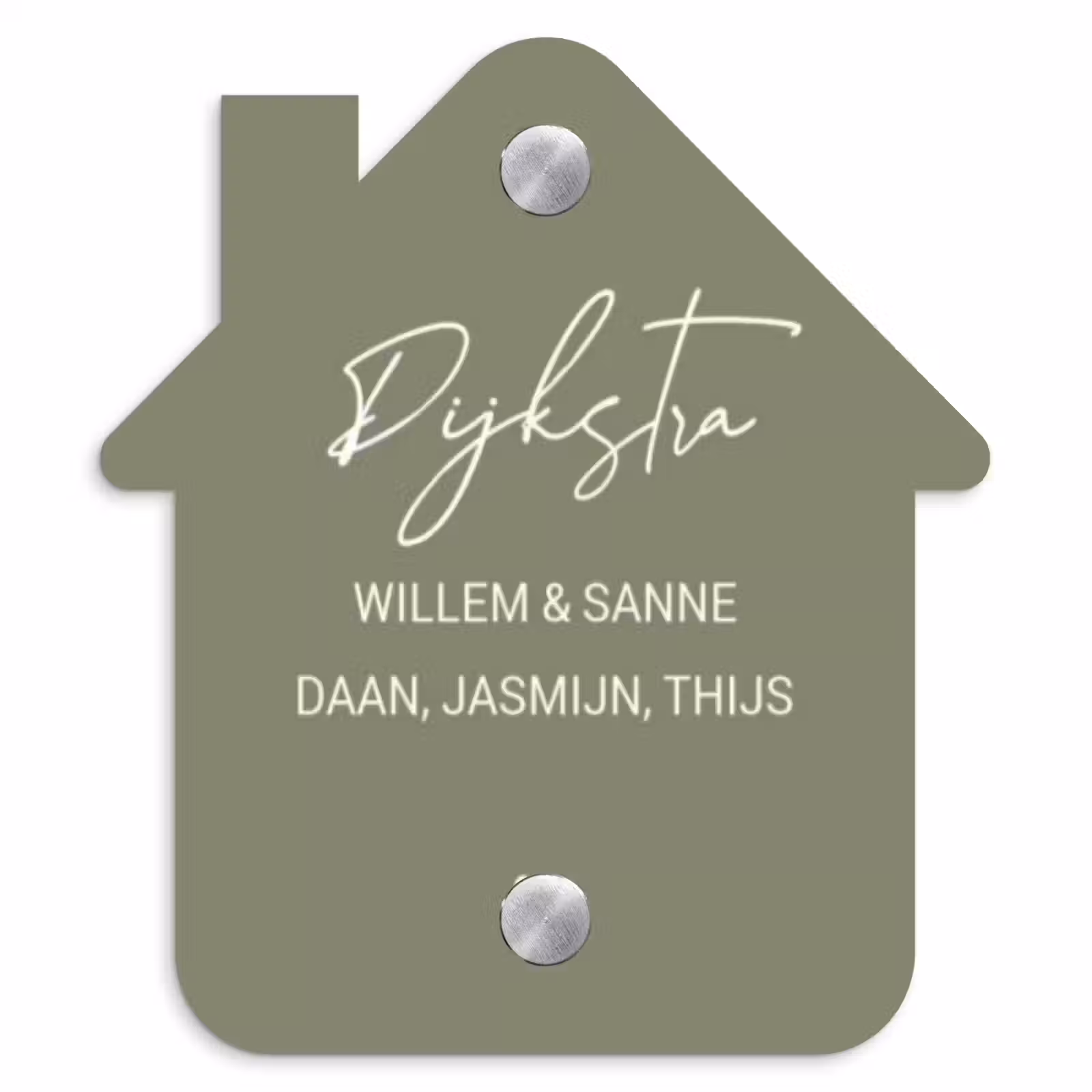 Naambordje voordeur - Huisjesvorm - Olijfgroen - Sierlijk — 1