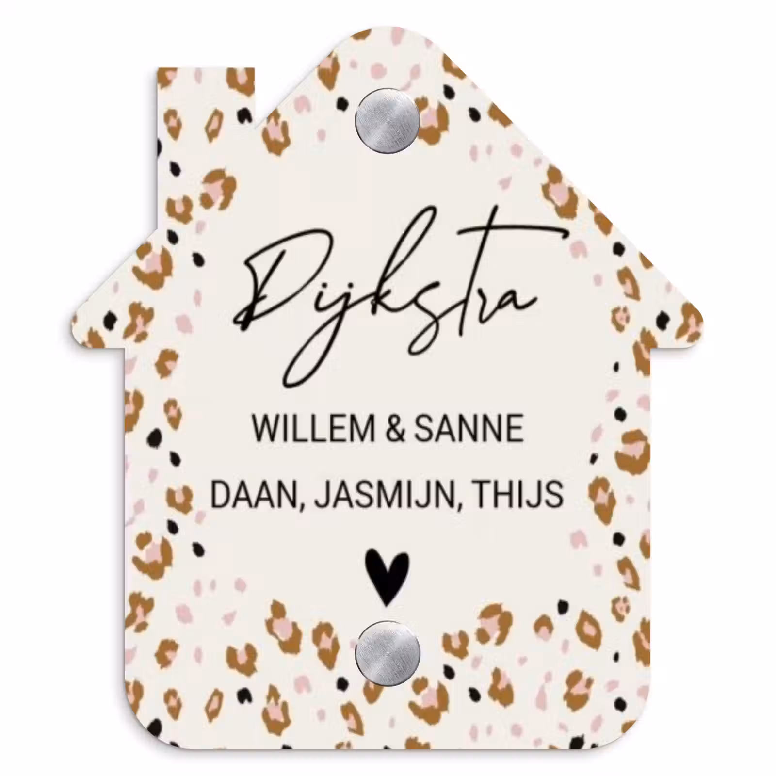 Naambordje voordeur - Huisjesvorm - Panterprint rand - Sierlijk — 1
