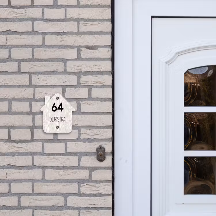 Naambordje voordeur - Huisjesvorm - Beige golvende strepen - Modern — 2