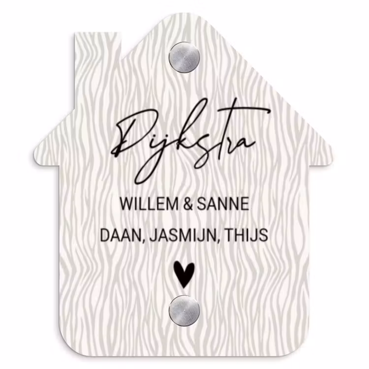 Naambordje voordeur - Huisjesvorm - Beige golvende strepen - Sierlijk — 1