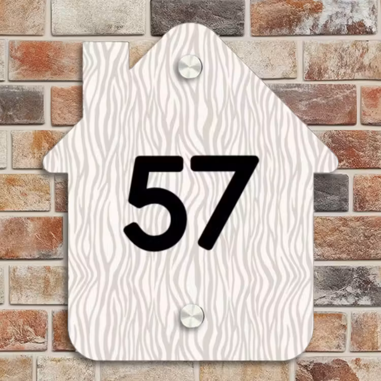 Naambordje voordeur - Huisjesvorm - Beige golvende strepen - Traditioneel — 4