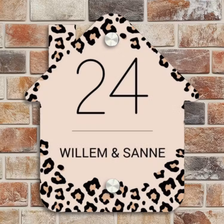 Naambordje voordeur - Huisjesvorm - Beige luipaardprint - Klassiek — 4