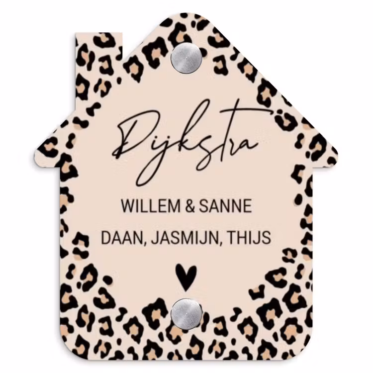 Naambordje voordeur - Huisjesvorm - Beige luipaardprint - Sierlijk — 1