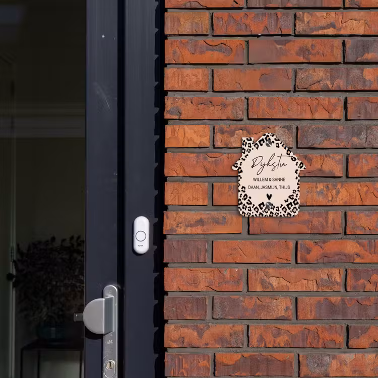 Naambordje voordeur - Huisjesvorm - Beige luipaardprint - Sierlijk — 3