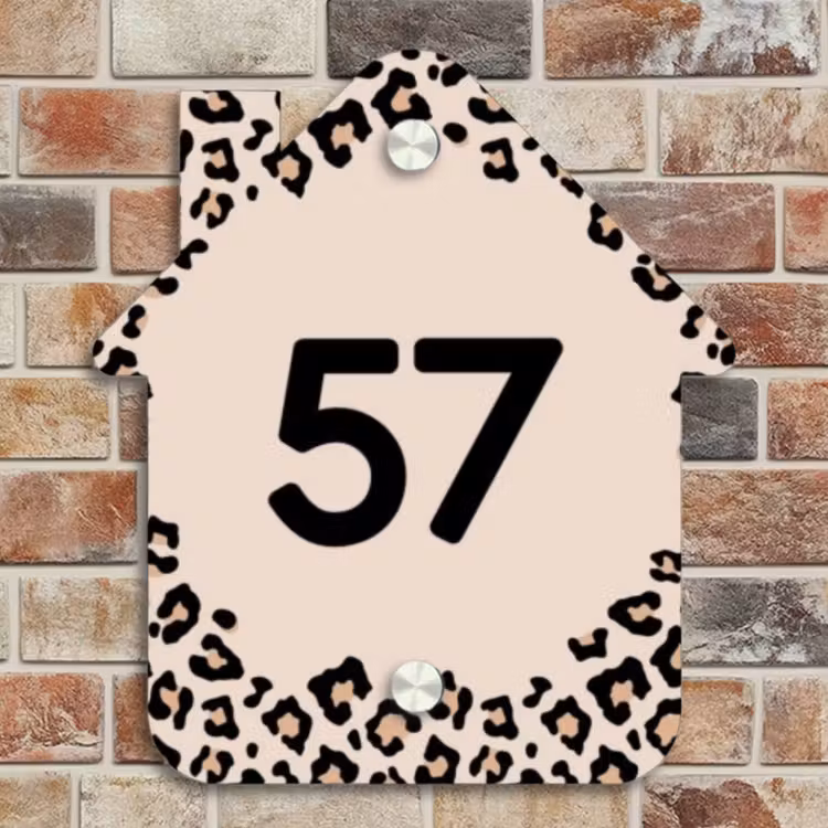 Naambordje voordeur - Huisjesvorm - Beige luipaardprint - Traditioneel — 4