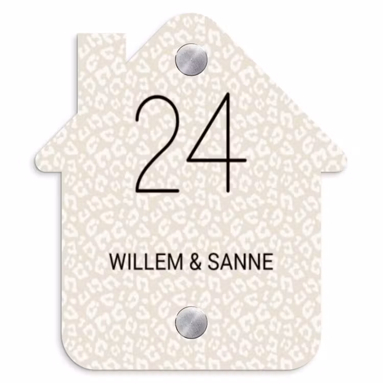 Naambordje voordeur - Huisjesvorm - Beige panterprint - Klassiek — 1
