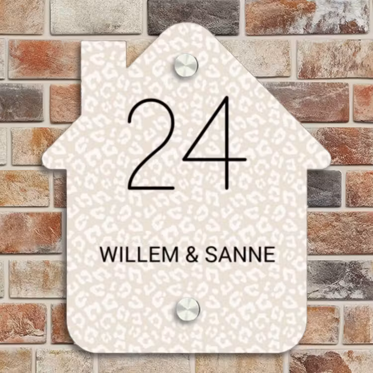 Naambordje voordeur - Huisjesvorm - Beige panterprint - Klassiek — 4