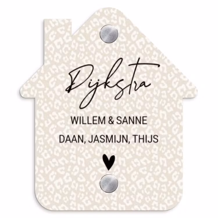 Naambordje voordeur - Huisjesvorm - Beige panterprint - Sierlijk — 1