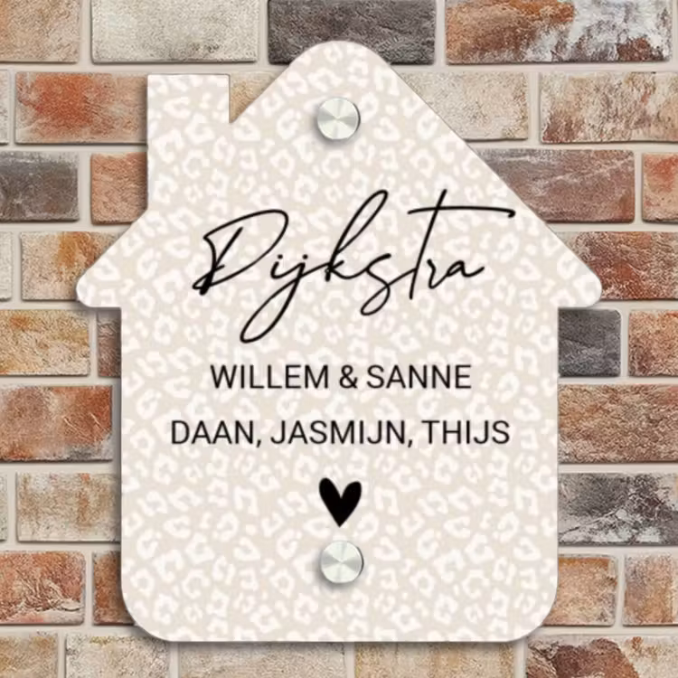 Naambordje voordeur - Huisjesvorm - Beige panterprint - Sierlijk — 4