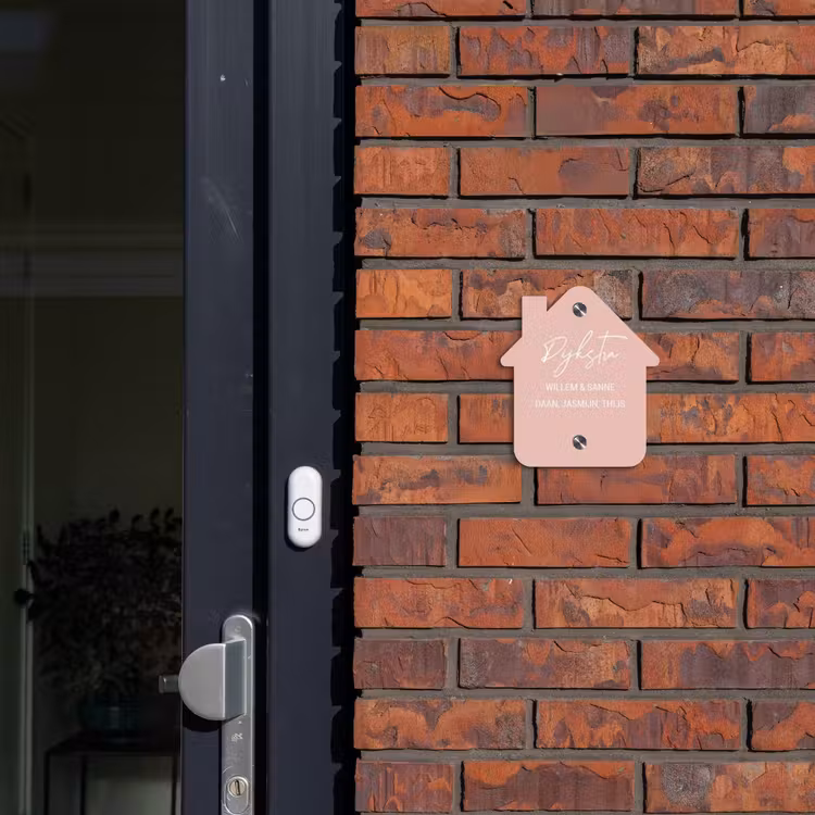 Naambordje voordeur - Huisjesvorm - Effen roze - Sierlijk — 3