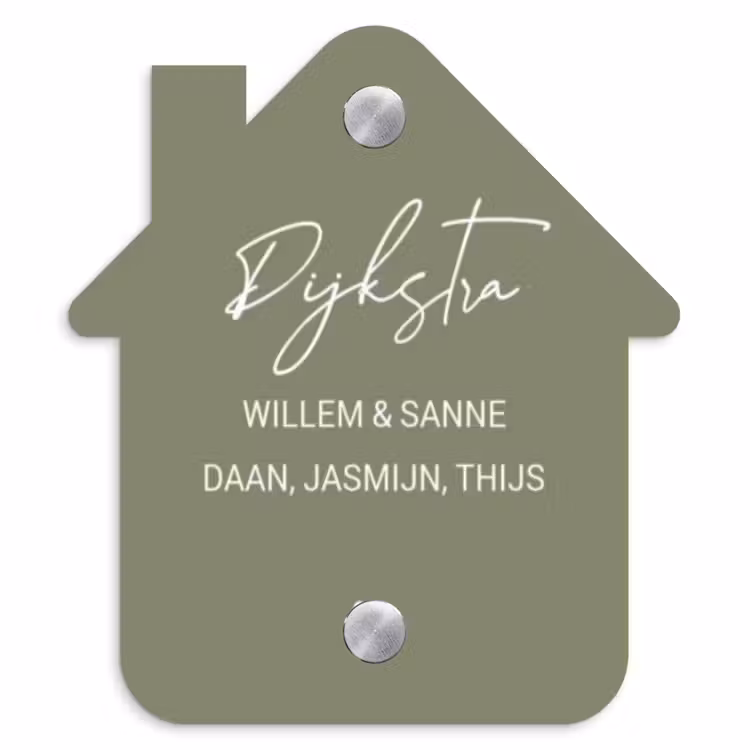 Naambordje voordeur - Huisjesvorm - Olijfgroen - Sierlijk — 1