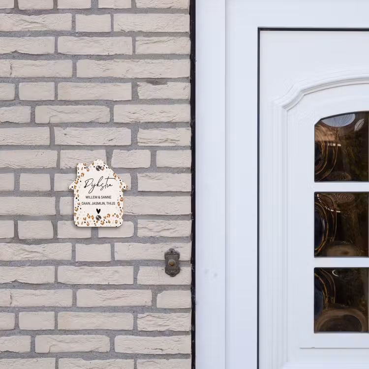Naambordje voordeur - Huisjesvorm - Panterprint rand - Sierlijk — 2