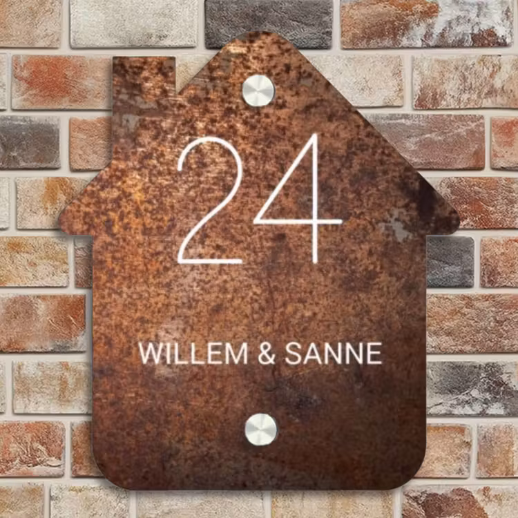 Naambordje voordeur - Huisjesvorm - Verweerd metaal - Klassiek — 4