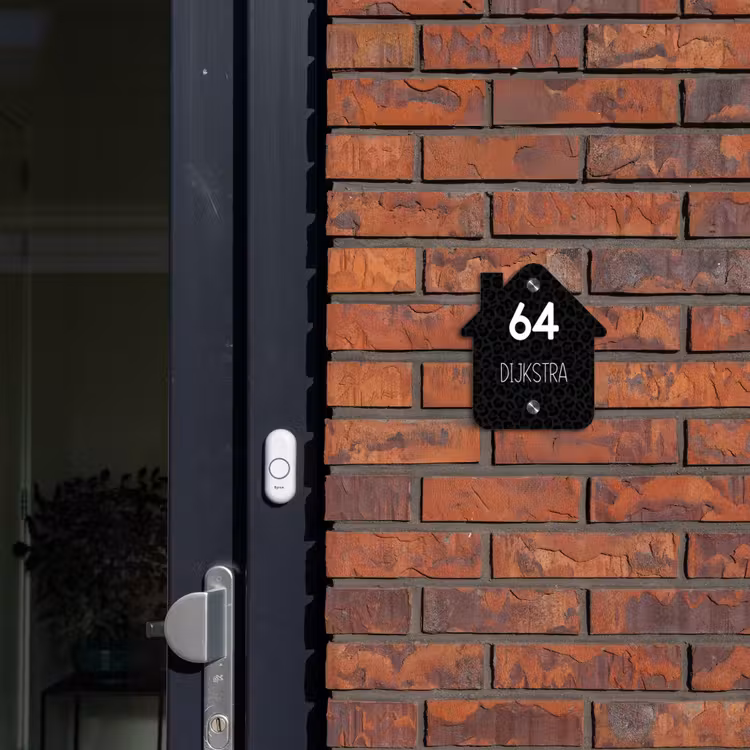 Naambordje voordeur - Huisjesvorm - Zwart panterprint - Modern — 3