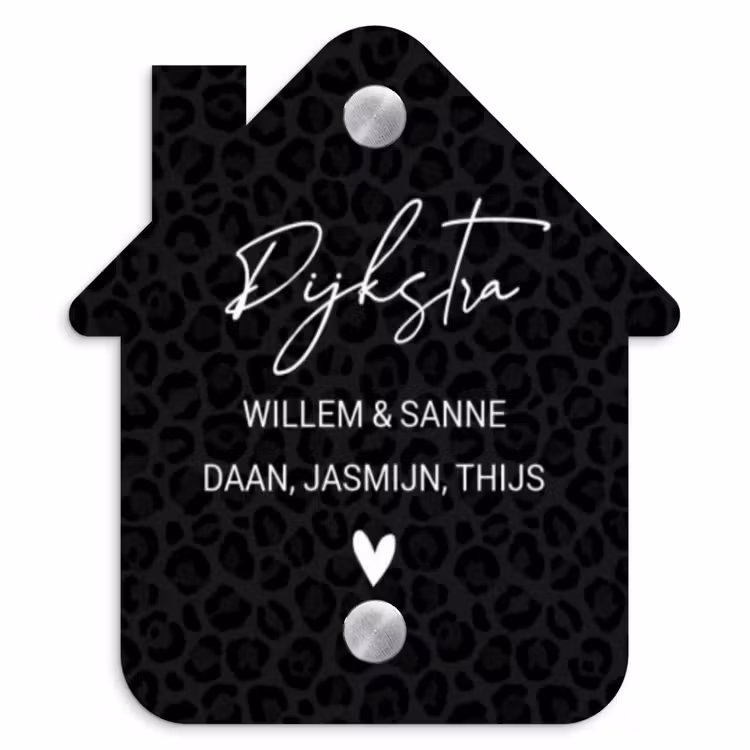 Naambordje voordeur - Huisjesvorm - Zwart panterprint - Sierlijk — 1