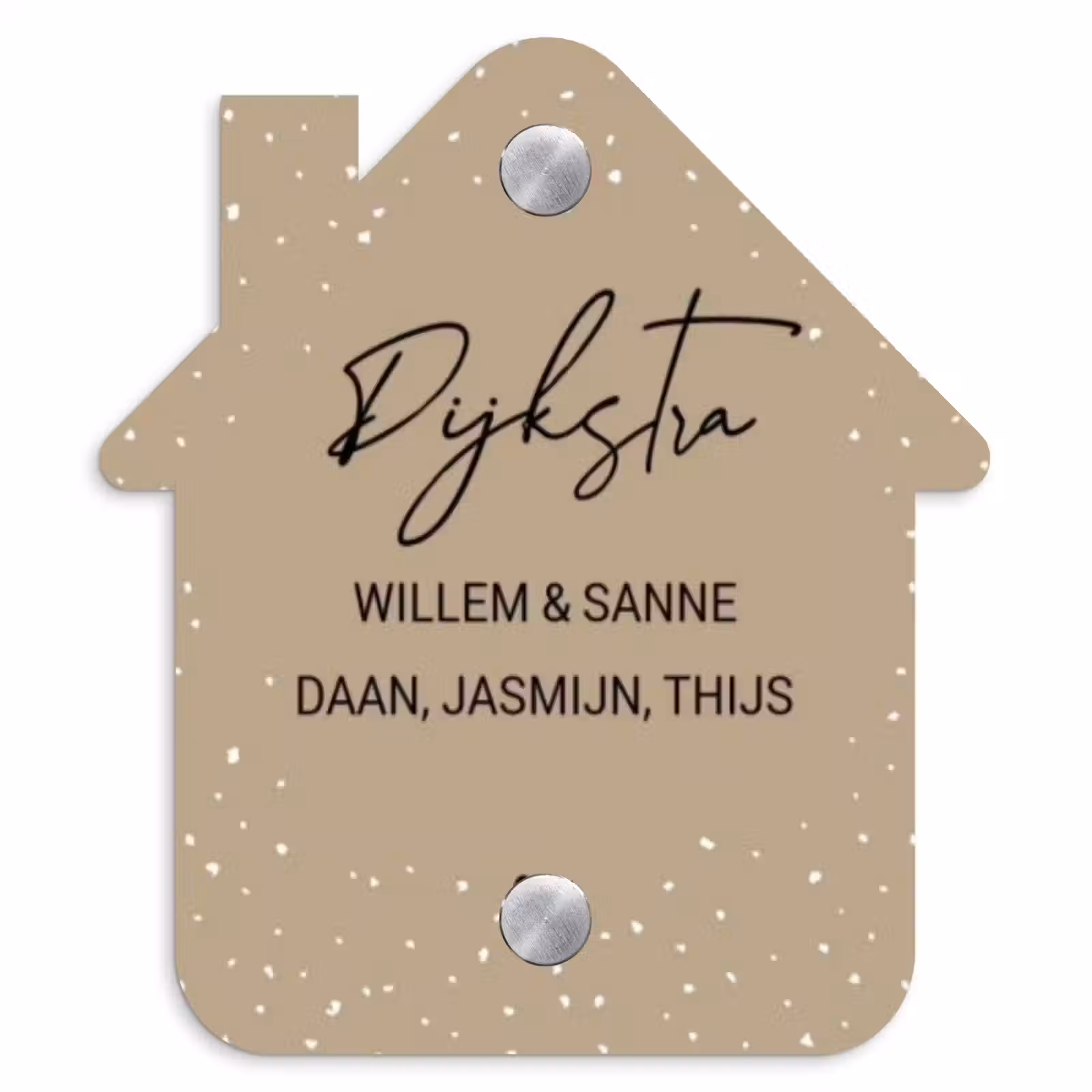 Naambordje voordeur - Huisjesvorm - Beige met stippen - Sierlijk — 1