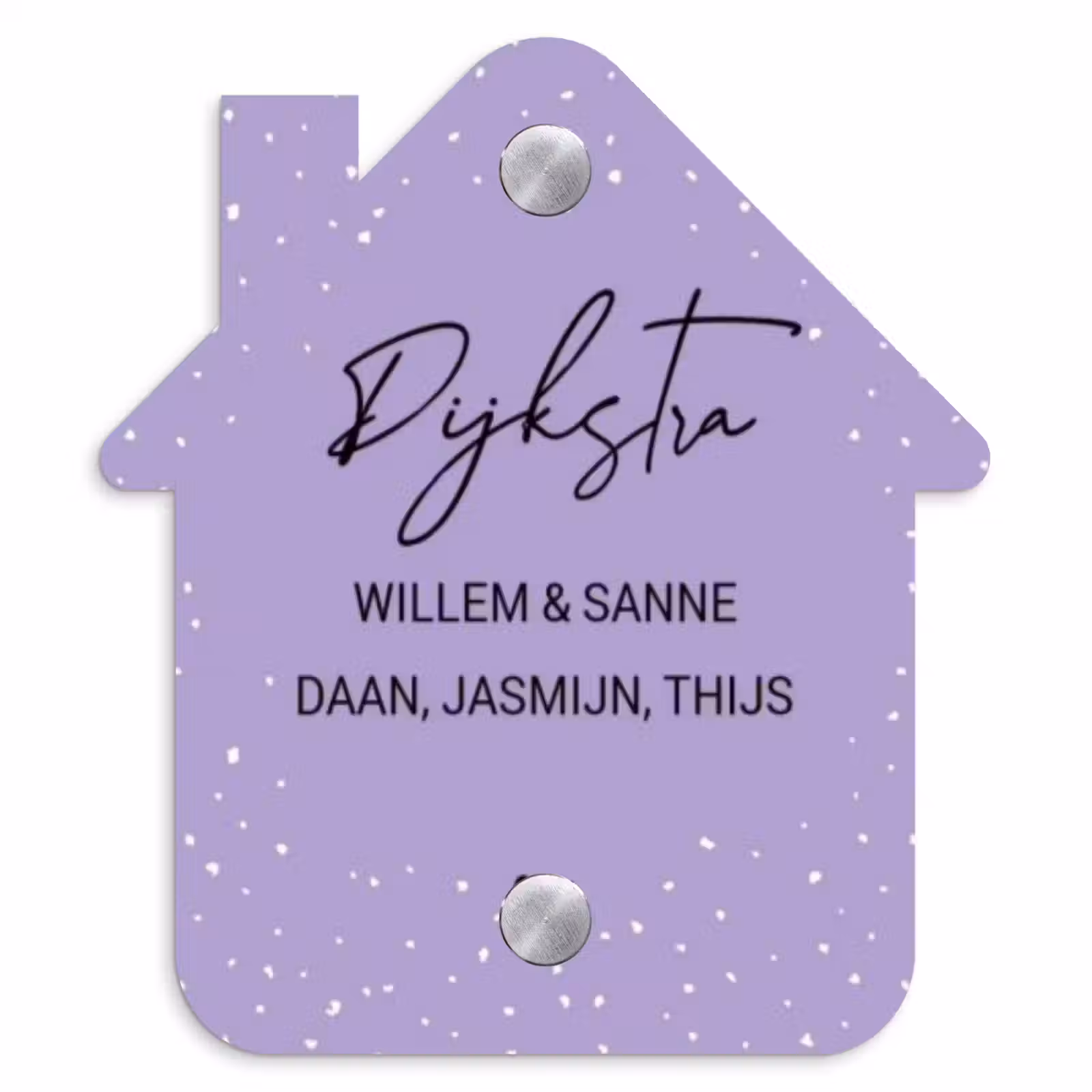 Naambordje voordeur - Huisjesvorm - Paars met stippen - Sierlijk — 1