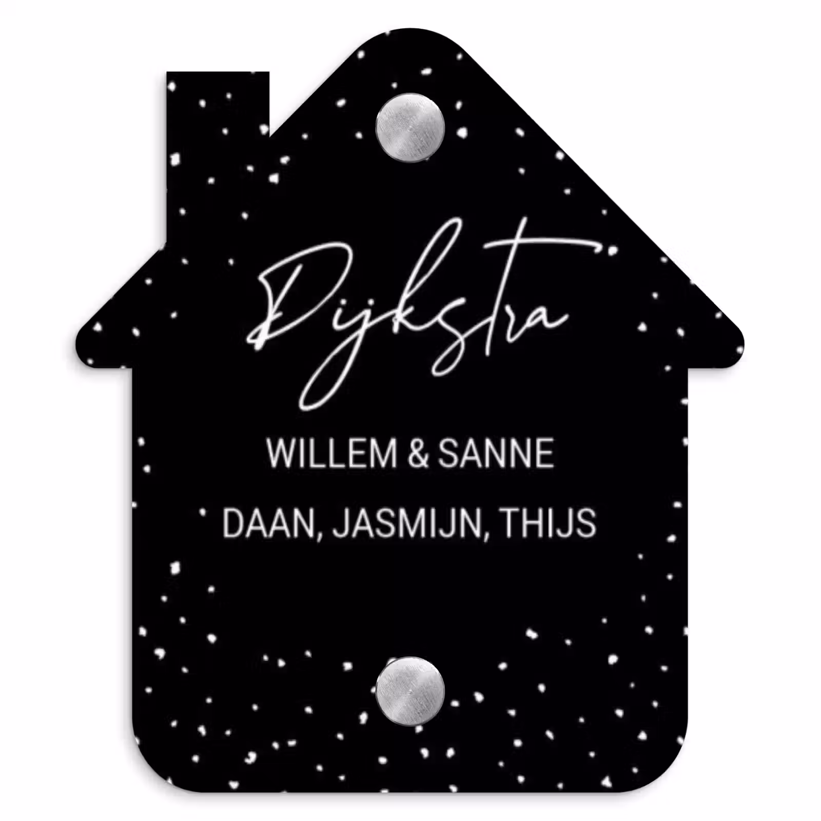 Naambordje voordeur - Huisjesvorm - Zwart met stippen - Sierlijk — 1