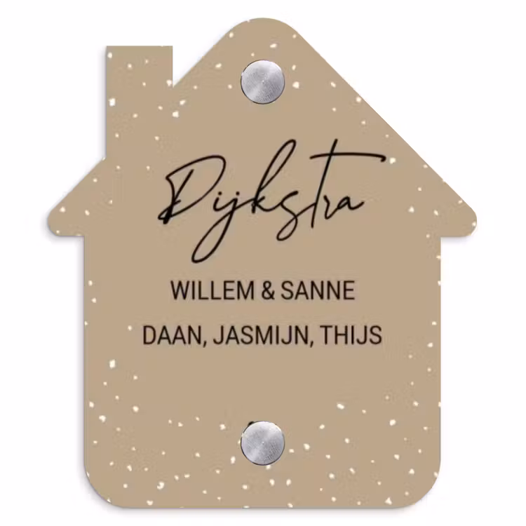 Naambordje voordeur - Huisjesvorm - Beige met stippen - Sierlijk — 1