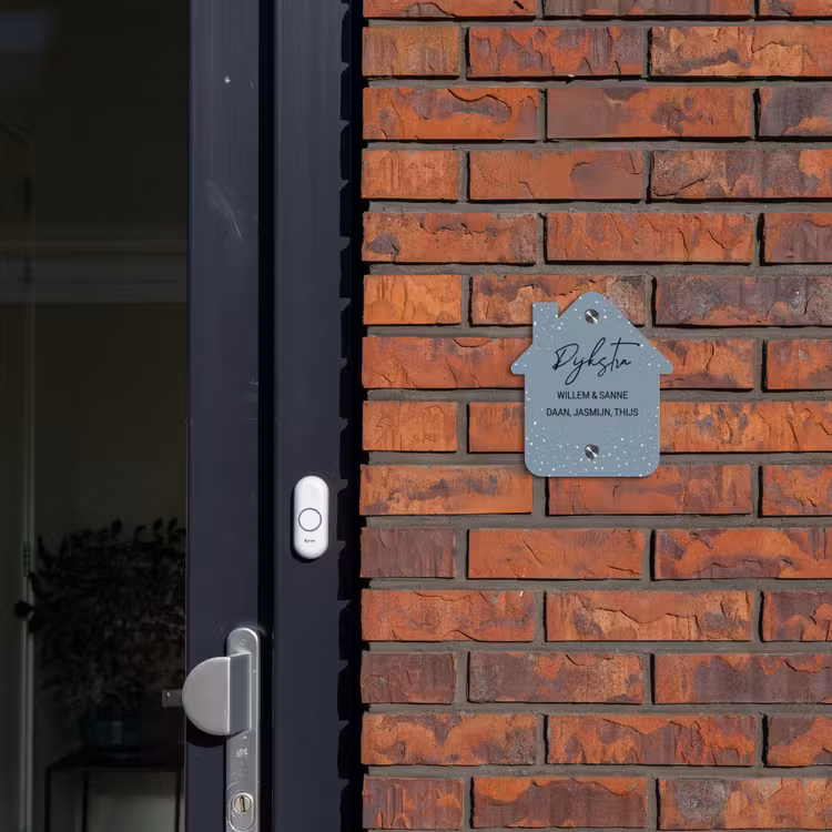 Naambordje voordeur - Huisjesvorm - Grijsgroen met stippen - Sierlijk — 3
