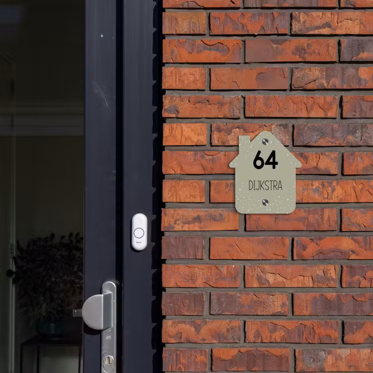 Naambordje voordeur - Huisjesvorm - Olijfgroen met stippen - Modern — 3