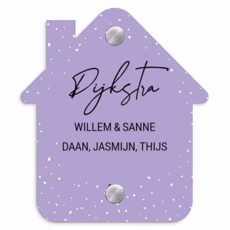 Naambordje voordeur - Huisjesvorm - Paars met stippen - Sierlijk — 1