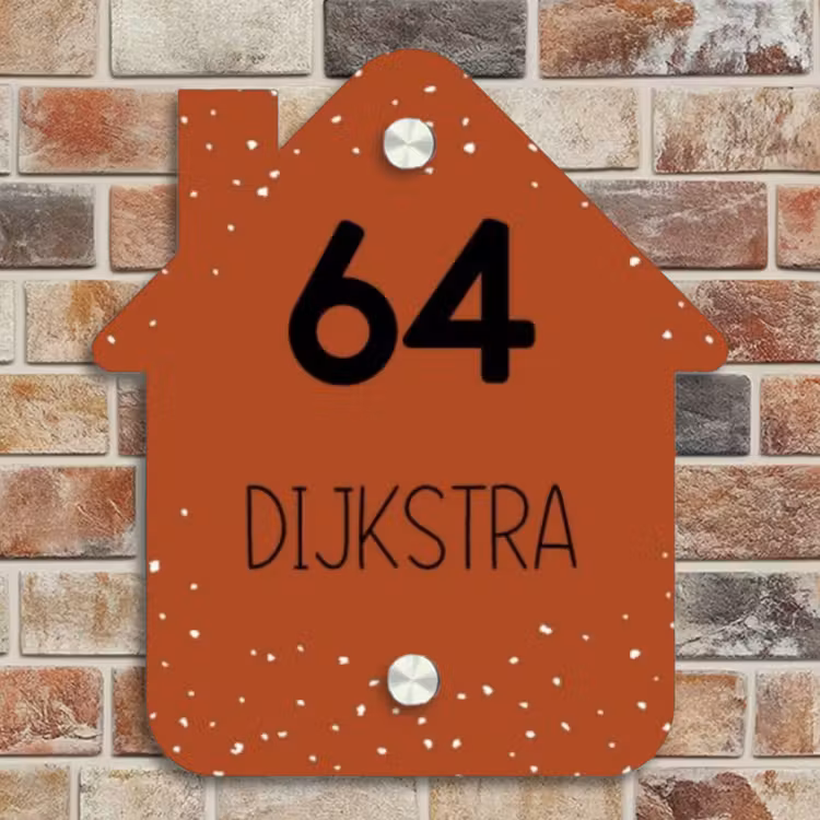 Naambordje voordeur - Huisjesvorm - Roestbruin met stippen - Modern — 4